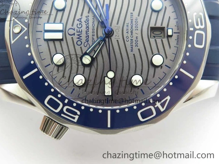 0123 StreetReady 2018 Seamaster Diver 300M VSF 1:1 Best Edition Blue Ceramic Gray Dial on Blue Rubber Strap A8800 V2 (Black Balance Wheel) 7963